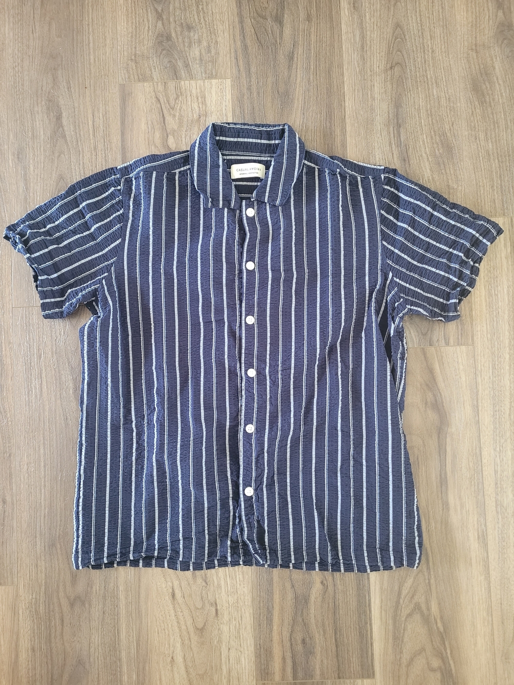 Casual Friday Navy Striped Short-Sleeve Shirt